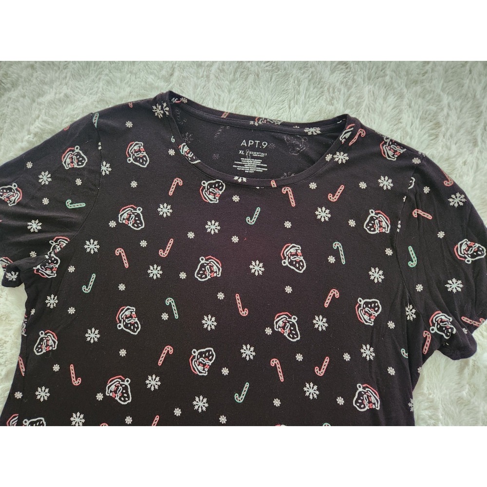 APT. 9 Women's Size XL‎ Black Essentials Christmas Print T-Shirt